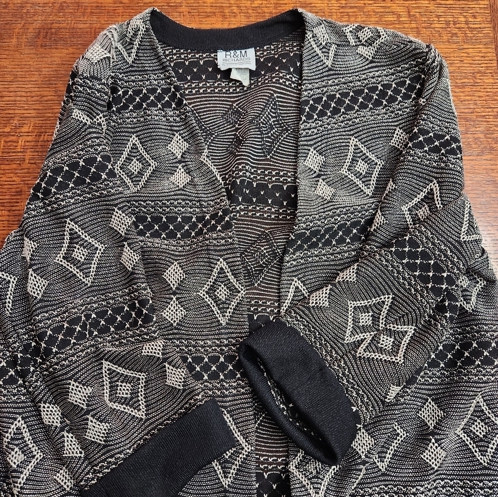 Vintage Made in USA R & M Richards black and tan Cardigan Sweater Jacket size 16 - Picture 6 of 10